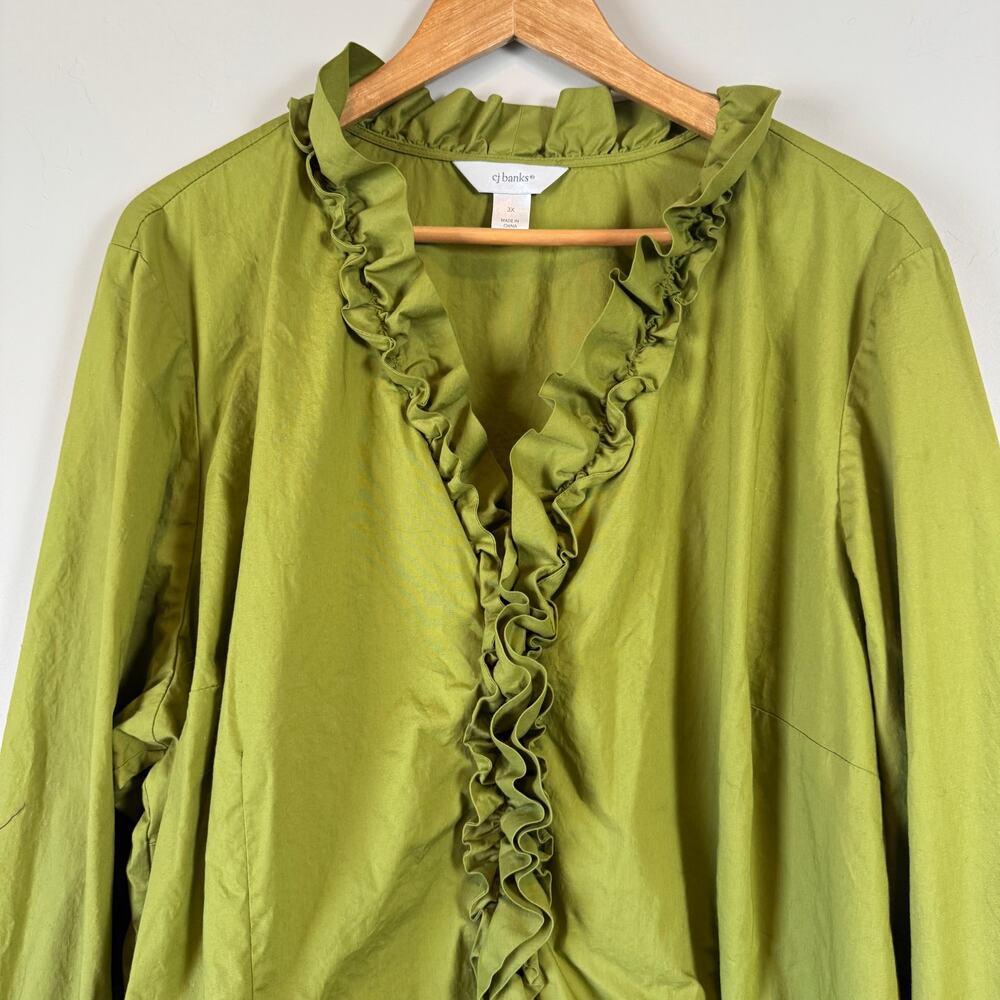 Olive Green Ruffle Blouse - Picture 3 of 10